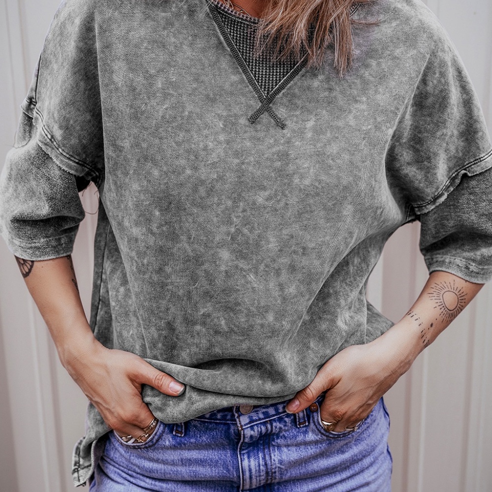 Philippine Gray Mineral Wash Exposed Seam Drop Shoulder‎ Oversized Tee - Picture 8 of 11